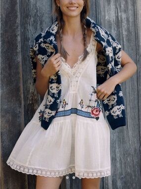 Anthropologie Lyrebird Lacy Trim Mini Swing Dress